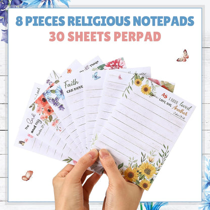 Gersoniel 8 Pack Christian Sticky Notes Gifts for Mothers Day Bulk for Church Small Scripture Inspirational Memo Pads Floral Adhesive Religious Bible Verse Quotes Notepads, 4 x 5.5 Inch(Simple Style)