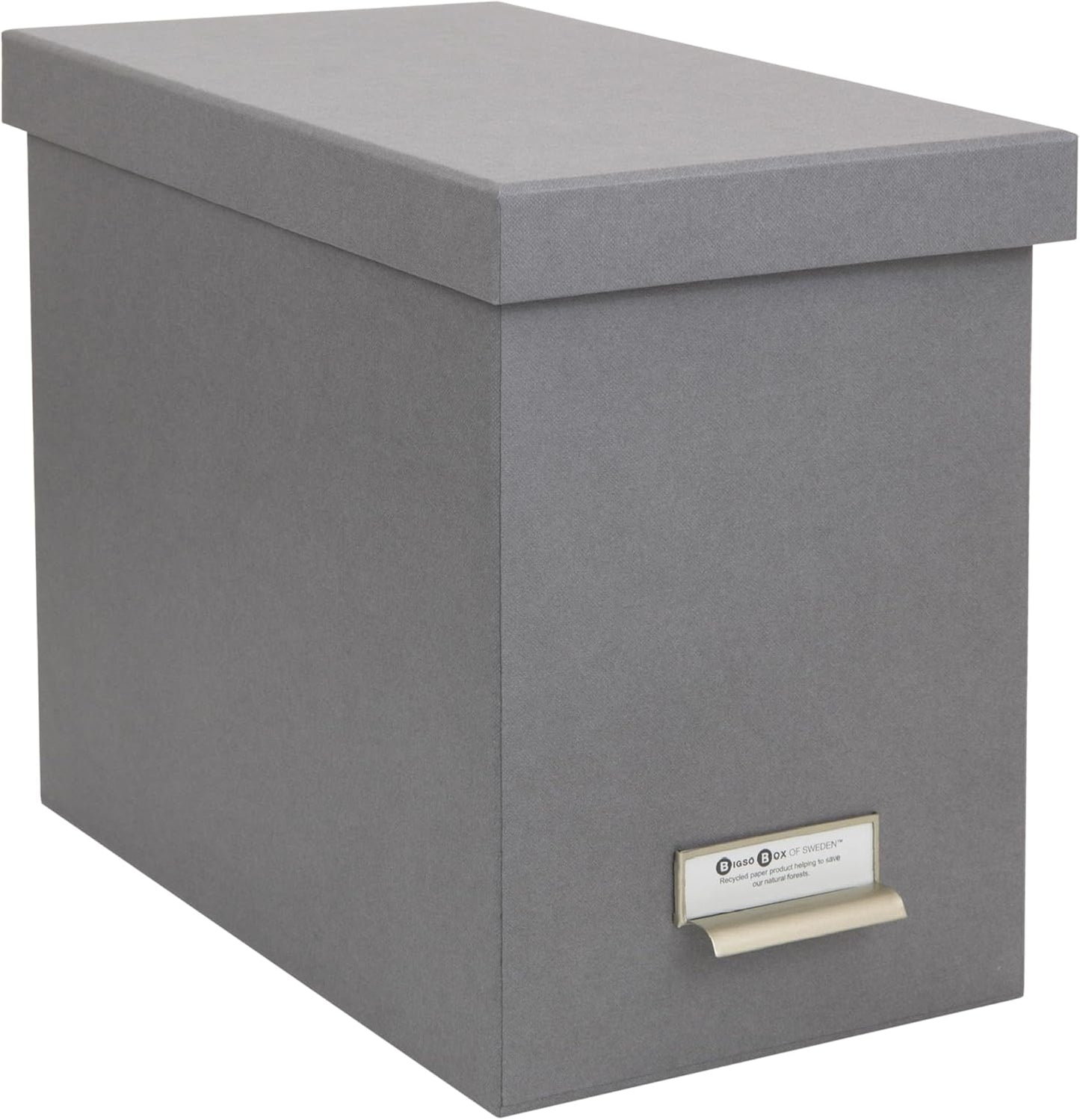 Bigso John Fiberboard Label Frame Desktop File Storage Box - Document Organizer for Important Paperwork - Durable Hanging File Box with a Lid & Metal Label Window - 7.36 x 13.38 x 10.51 in - White