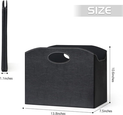 EZDeco Magazine Holder Foldable Magazine Rack Floor PU Leather File Holder Newspaper Book Storage Magazine Basket Document File Folder Organizer for Office Home (Black)