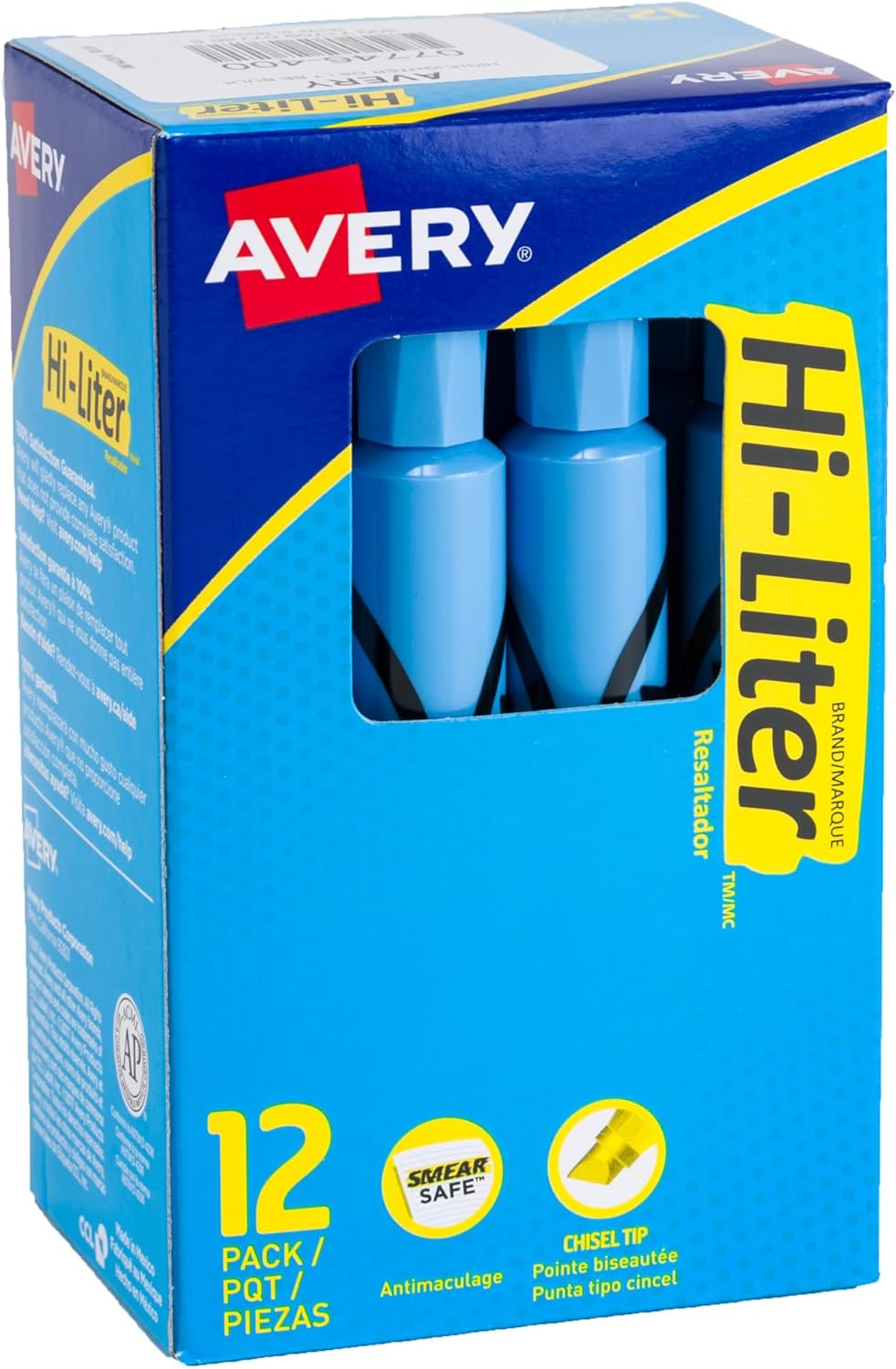 Avery Hi-Liter Desk-Style Highlighters, Smear Safe Ink, Chisel Tip, 12 Light Blue Highlighters (07746)