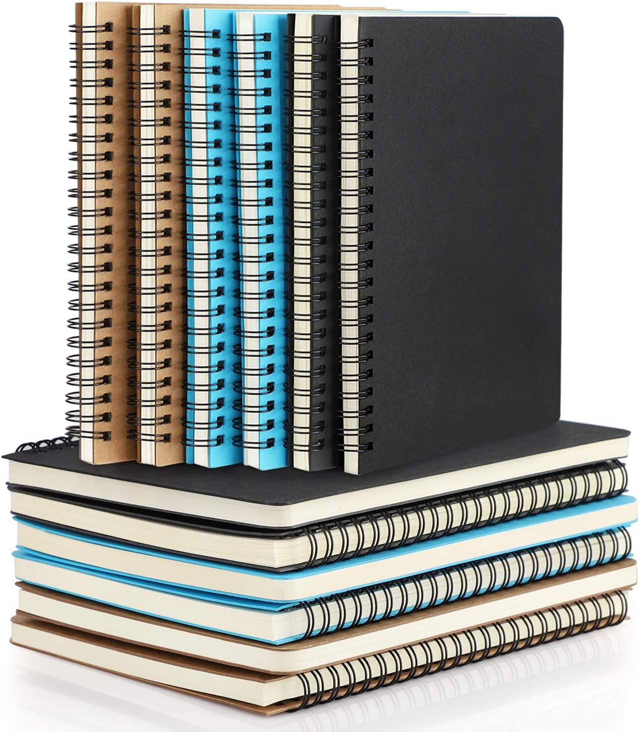 EUSOAR Spiral Notebook, A5 12packs 5.5"X8.3" 120 Pages Lined Travel Writing Notebooks Journal, Memo Notepad Sketchbook, Students College Office Business Subject Diary Ruled Book Journal-Black Cover