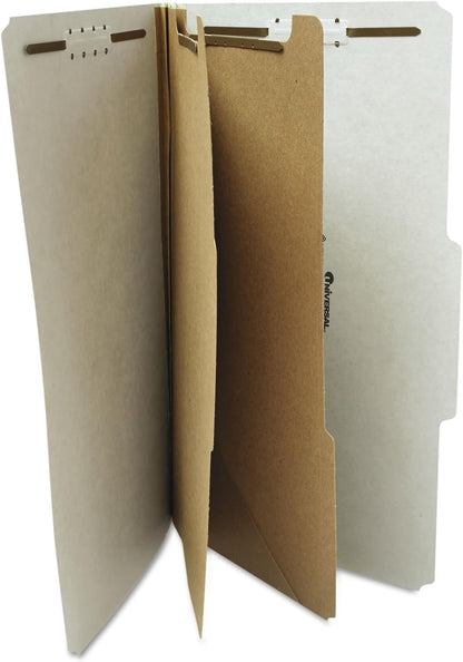 Universal Pressboard Classification Folder, Legal, Six-Section, Gray, 10/Box (10282)
