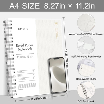 EMSHOI A5 Spiral Notebook College Ruled Lined Journal, Small 5.7" X 8.22", 300 Pages/150 Sheets, 100gsm Thick Paper, Waterproof Hardcover, for Office School Women Men Work Writing Notes, Blue