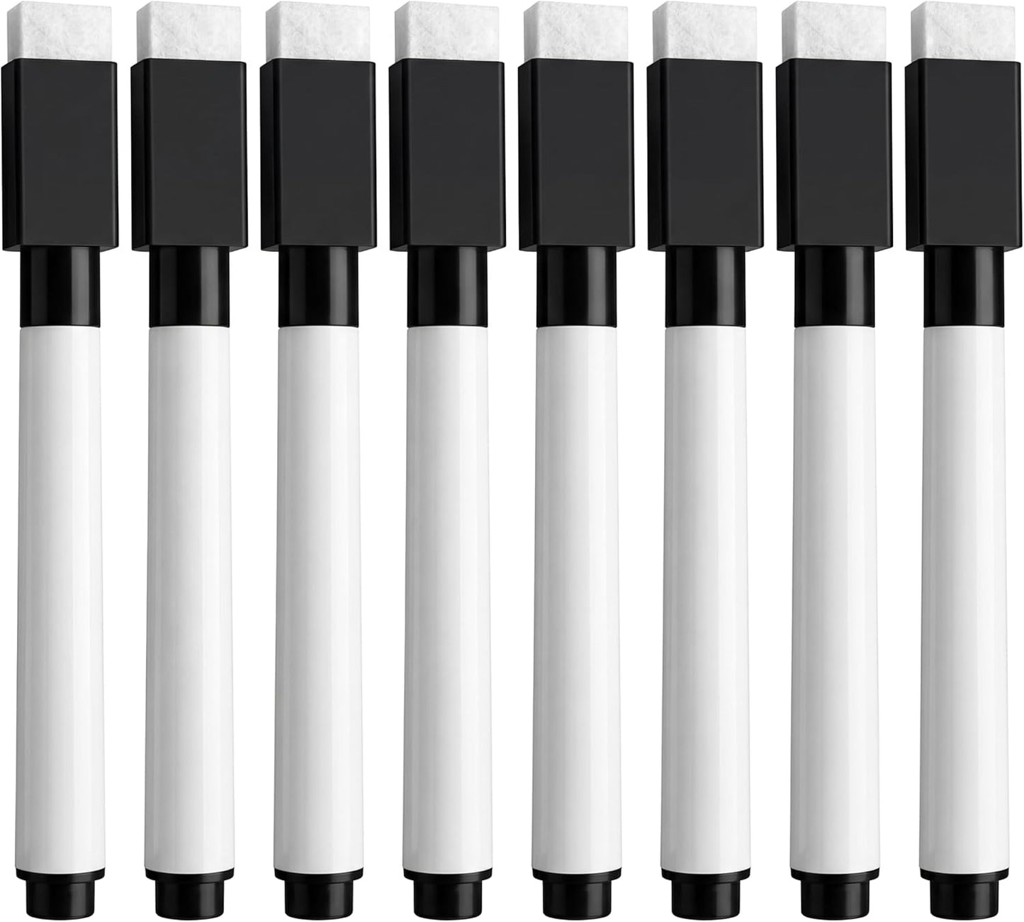Fine tip Dry Erase Black Markers with Magnetic Cap and Eraser, Perfect for Dry Erase Boards and Whiteboards Pack of 8
