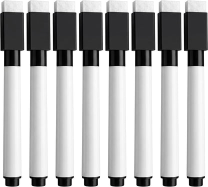 Fine tip Dry Erase Black Markers with Magnetic Cap and Eraser, Perfect for Dry Erase Boards and Whiteboards Pack of 8