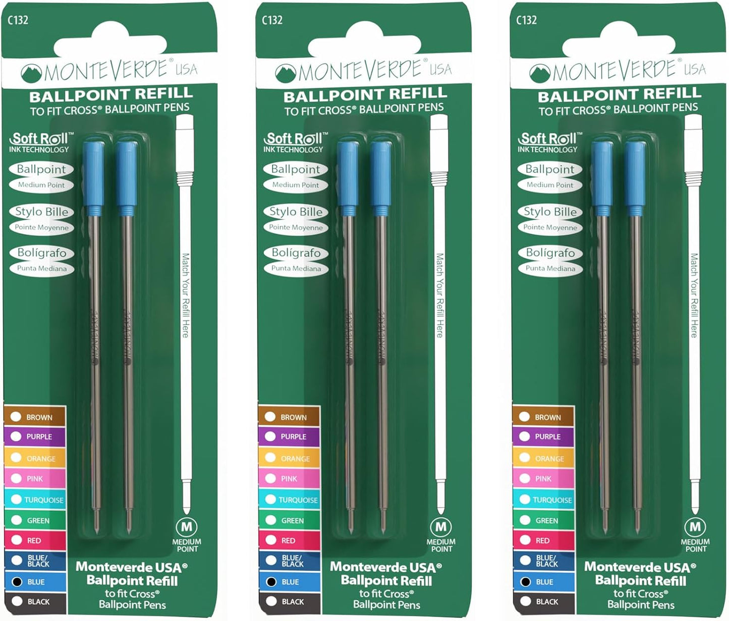 Monteverde USA Soft Ballpoint Refills to Fit Cross Pens, Medium Point, Green Ink, 2-Pack – Bold and Smooth Writing Solution