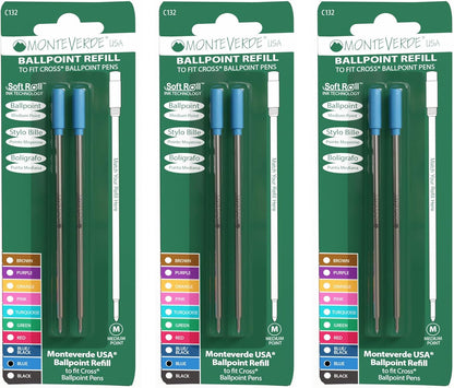 Monteverde USA Soft Ballpoint Refills to Fit Cross Pens, Medium Point, Green Ink, 2-Pack – Bold and Smooth Writing Solution