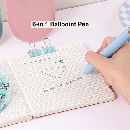 7 Pcs Cute Blue Stationery Set Kawaii School Supplies Office Supplies Including Ballpoint Pens Pencil Sharpener Highlighter Correction Tape Ruler Utility Knife (Blue)