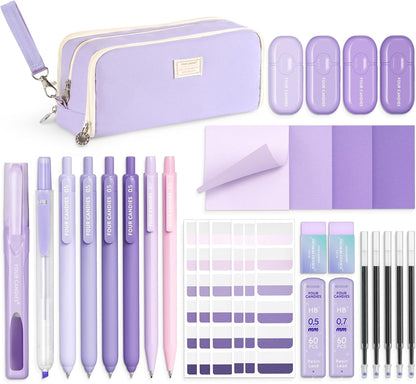 Four Candies Blue School Supplies, Gel Pens with Black Ink, Correction Tapes,Pastel Highlighters, Mechanical Pencils, Sticky Notes, Index Post for Bible Study Stationary College Essentials