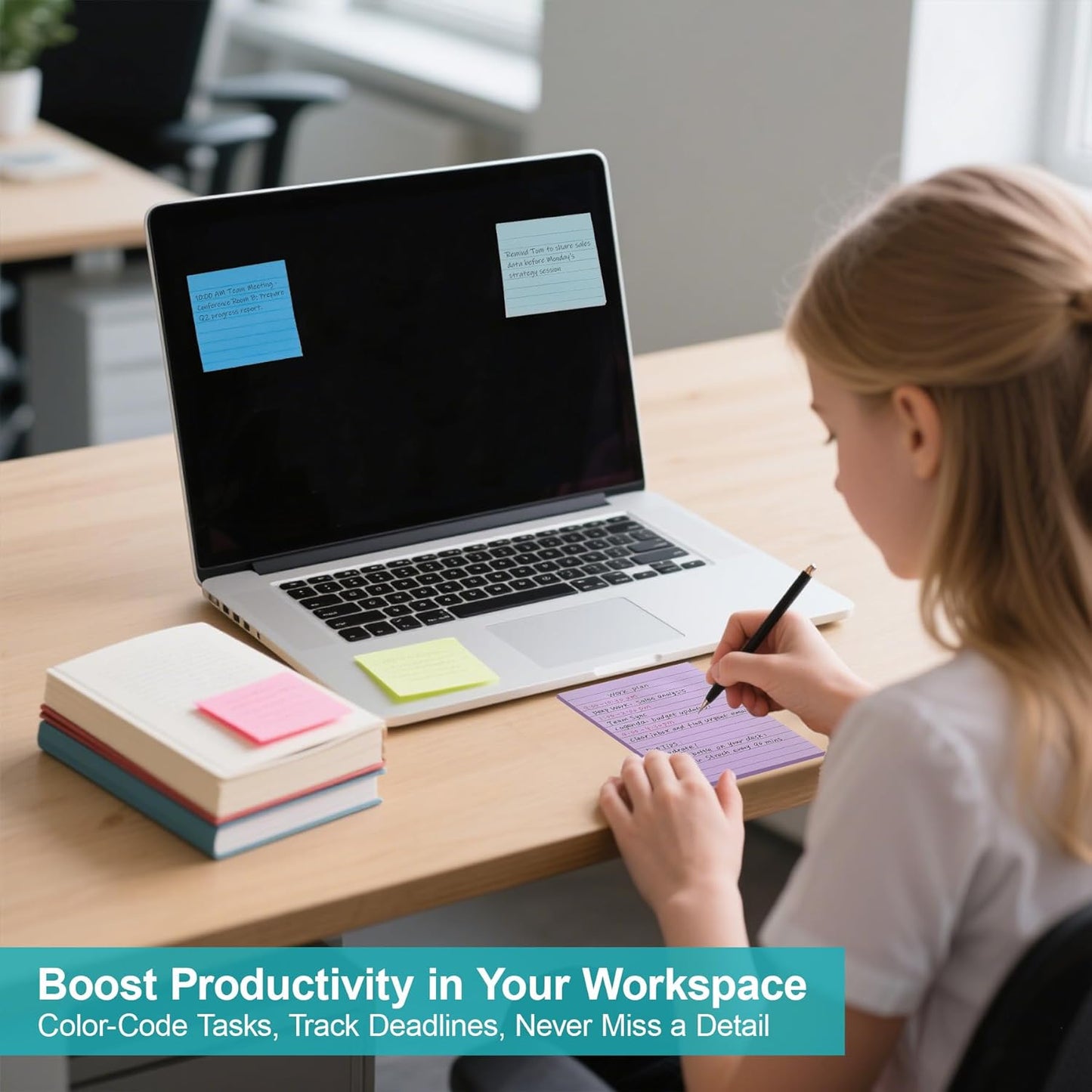 Lined Sticky Notes, 8 Pack Self-Stick Note Pads 4x6, Sticky Notes with Lines it, Strong Adhesive Post for Office & Home Planning, Bright