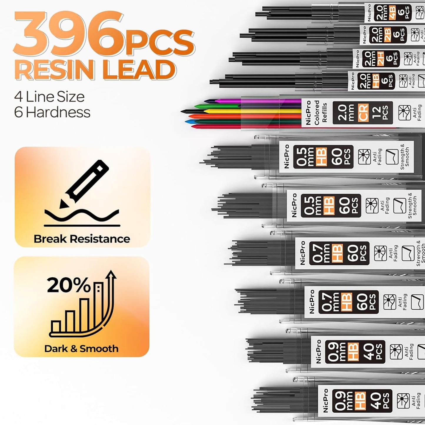 Nicpro Black Art Mechanical Pencil Set, 5PCS Metal Drafting Pencils 0.3, 0.5, 0.7, 0.9 mm & 2mm Graphite Lead Holder For Sketching Drawing With 9 Tubes (4B 2B HB 2H Colors) Lead Refills Erasers Case