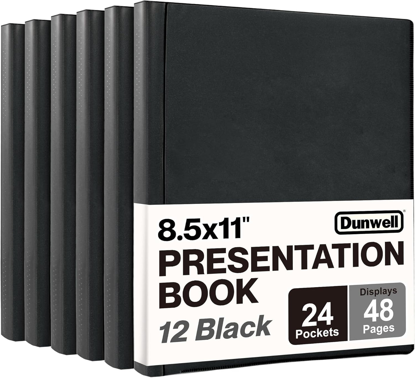 Dunwell Presentation Binder 24-Pocket, Displays 48 Pages, 8.5x11 Portfolio Binder with Plastic Sleeves, Storage and Organizer for Documents, Certificates, Projects, Photos (3 Pack, Black)