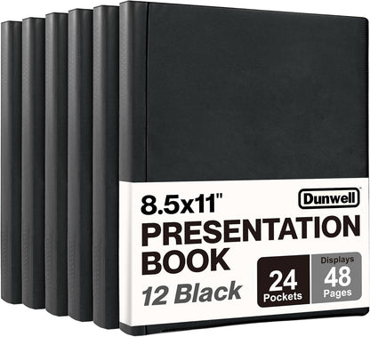 Dunwell Presentation Binder 24-Pocket, Displays 48 Pages, 8.5x11 Portfolio Binder with Plastic Sleeves, Storage and Organizer for Documents, Certificates, Projects, Photos (3 Pack, Black)