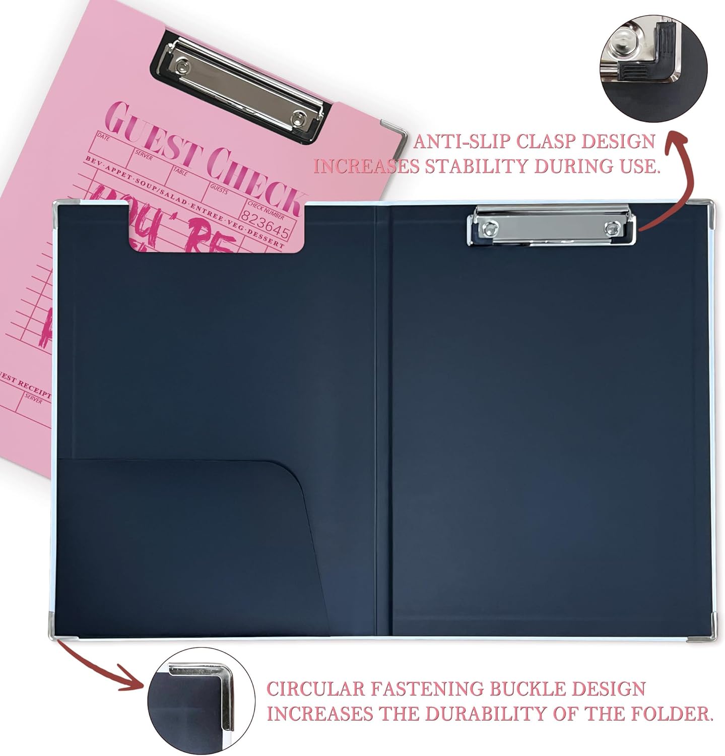 Trendy Black Leopard Print Clipboard Folio with Storage for Office Classroom, Preppy Dark Cheetah Print Padfolio with Metal Clip for Nurses Teachers Students Women Men, 12.4x9.25 in
