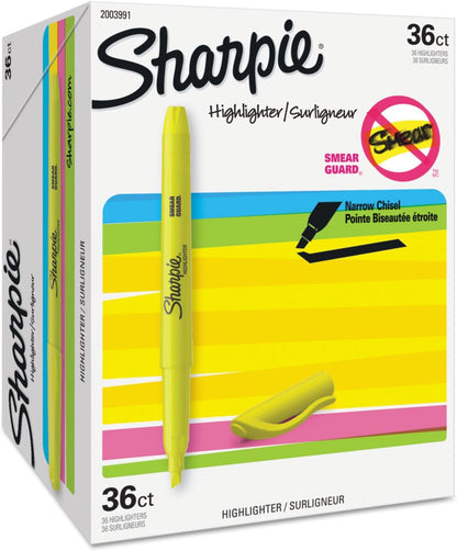 Sharpie Pocket Highlighters, Chisel Tip, Fluorescent Yellow, 36 Count - Office Supplies, Bible Study, Classroom Essentials