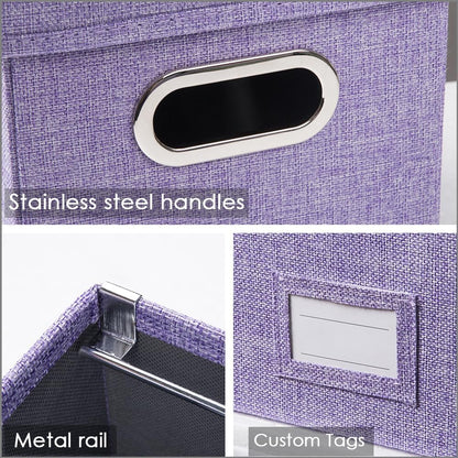 PRANDOM File Organizer Box - Collapsible Decorative Linen Filing Storage with Lids for Letter Size - Grey (14x9.3x10.8 inch)