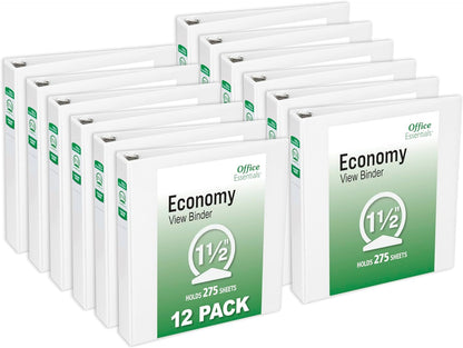 Office Essentials Economy View 3 Ring Binders, 0.5" Round Rings, 0.7" Spine, 100-Sheet Capacity, White Binders (12-Pack of 03422)