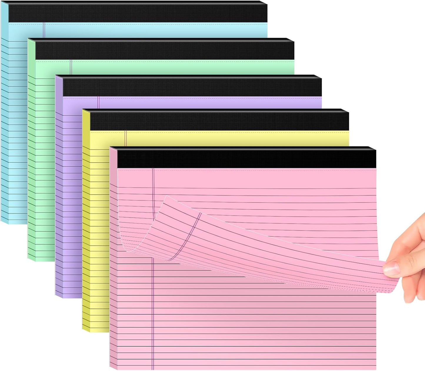 5 Pack Note Pads 11" x 9.5" Colored Legal Pads College Ruled Landscape Note Pads of Paper Writing Pads Perforated 80GSM Legal Pad 30 Sheets Desk Notepad Thick Backboard School, Office, Home