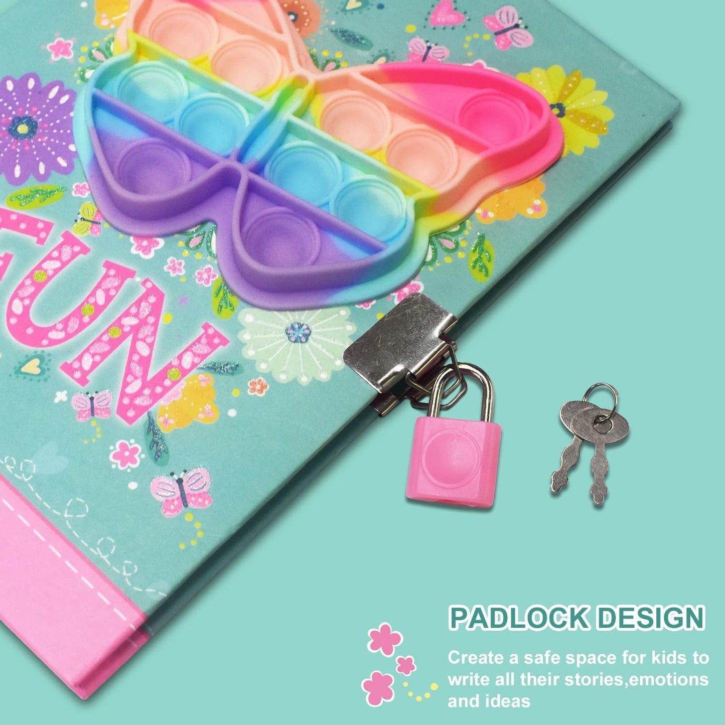 Pop Girls Diary with Lock and Invisible Ink Double-end Pen, 7.5x5.4” 160 Lined Page Fidget Colorful Heart Girls Journal for Kids Secret Notebook Pen Set Birthday Gifts for Girls 5 6 7 8 9 10 Years Old