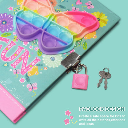 Pop Girls Diary with Lock and Invisible Ink Double-end Pen, 7.5x5.4” 160 Lined Page Fidget Colorful Heart Girls Journal for Kids Secret Notebook Pen Set Birthday Gifts for Girls 5 6 7 8 9 10 Years Old