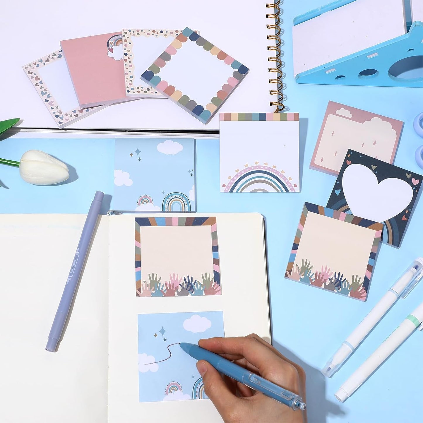 9 Pads Wildflower Sticky Notes 3x3 Inch Cute Self Stick Notepads Notes Adhesive Memo Pad Office Decor Gifts for Students School Teacher Meeting Office Supplies