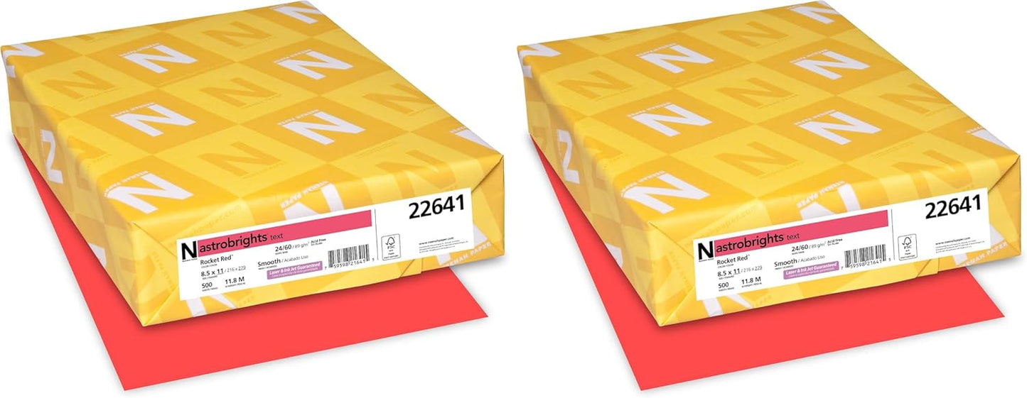 Neenah Astrobrights® Bright Color Paper, Letter Size Paper, 24 Lb, FSC Certified, Rocket Red, Ream Of 500 Sheets
