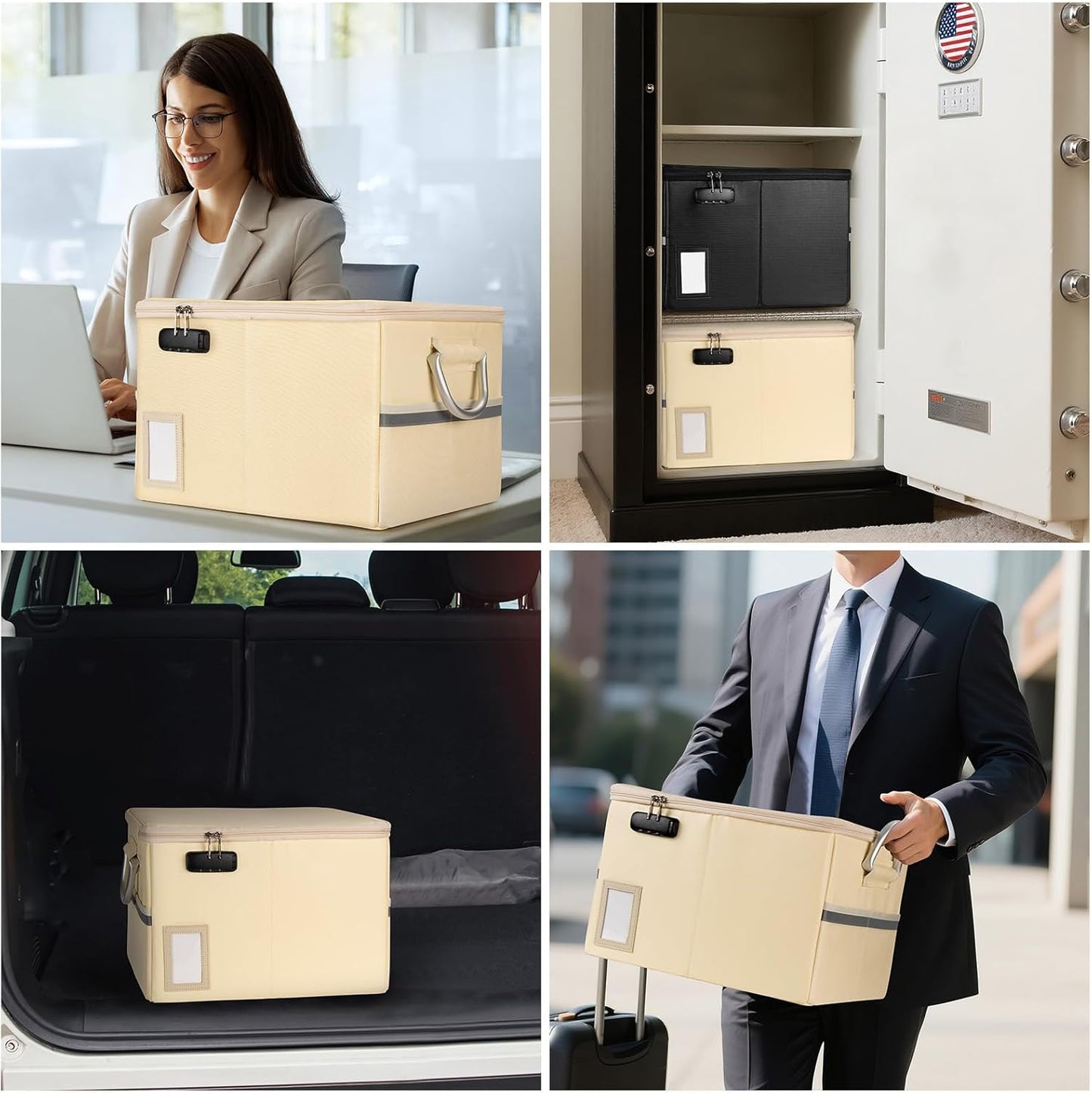 TOMKID Fireproof Document Box, Fireproof File Box with Lids, Important Document Organizer Box with Lock, Portable File Folder Organizer with Handle