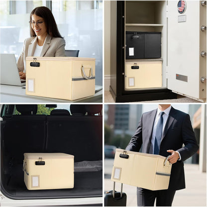 TOMKID Fireproof Document Box, Fireproof File Box with Lids, Important Document Organizer Box with Lock, Portable File Folder Organizer with Handle
