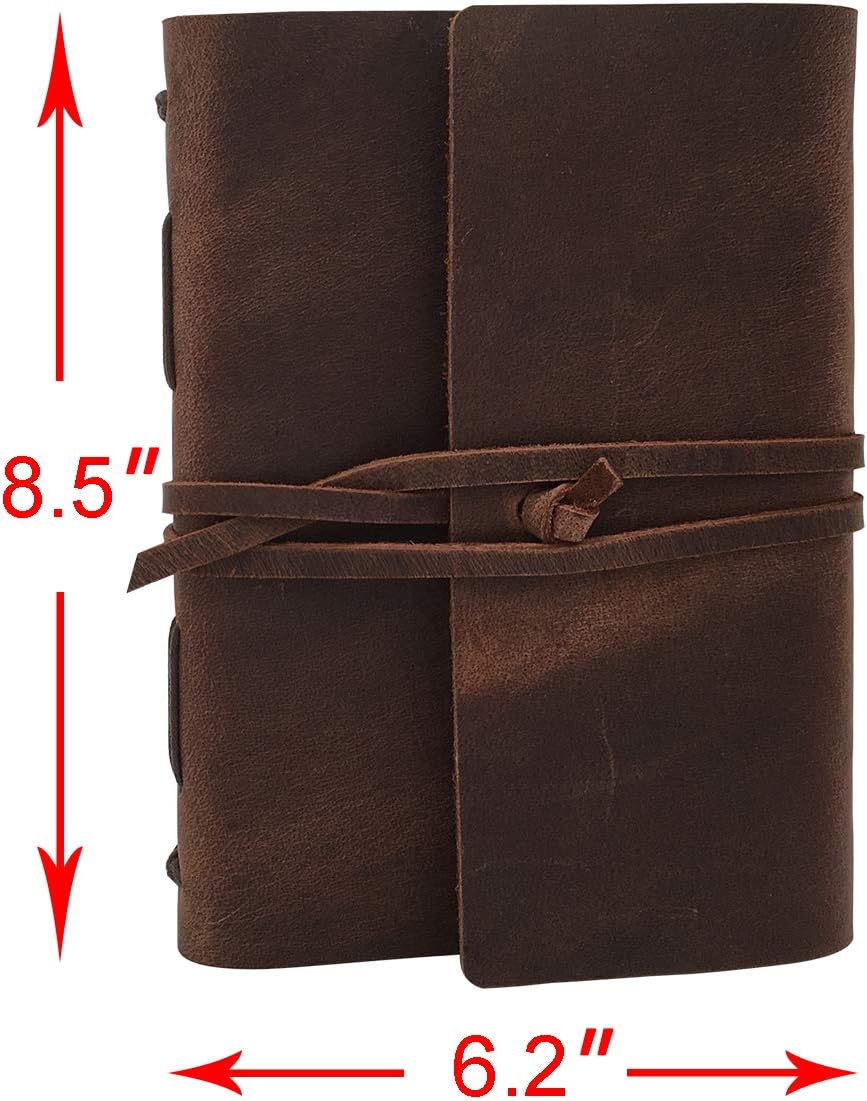 Leather Journal Writing Notebook - Genuine Leather Bound Daily Notepad for Men & Women Lined Paper 240 Kraft Pages, Handmade, Rustic Brown, 5 x 7 in
