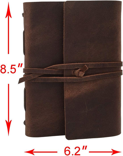 Leather Journal Writing Notebook - Genuine Leather Bound Daily Notepad for Men & Women Lined Paper 240 Kraft Pages, Handmade, Rustic Brown, 5 x 7 in
