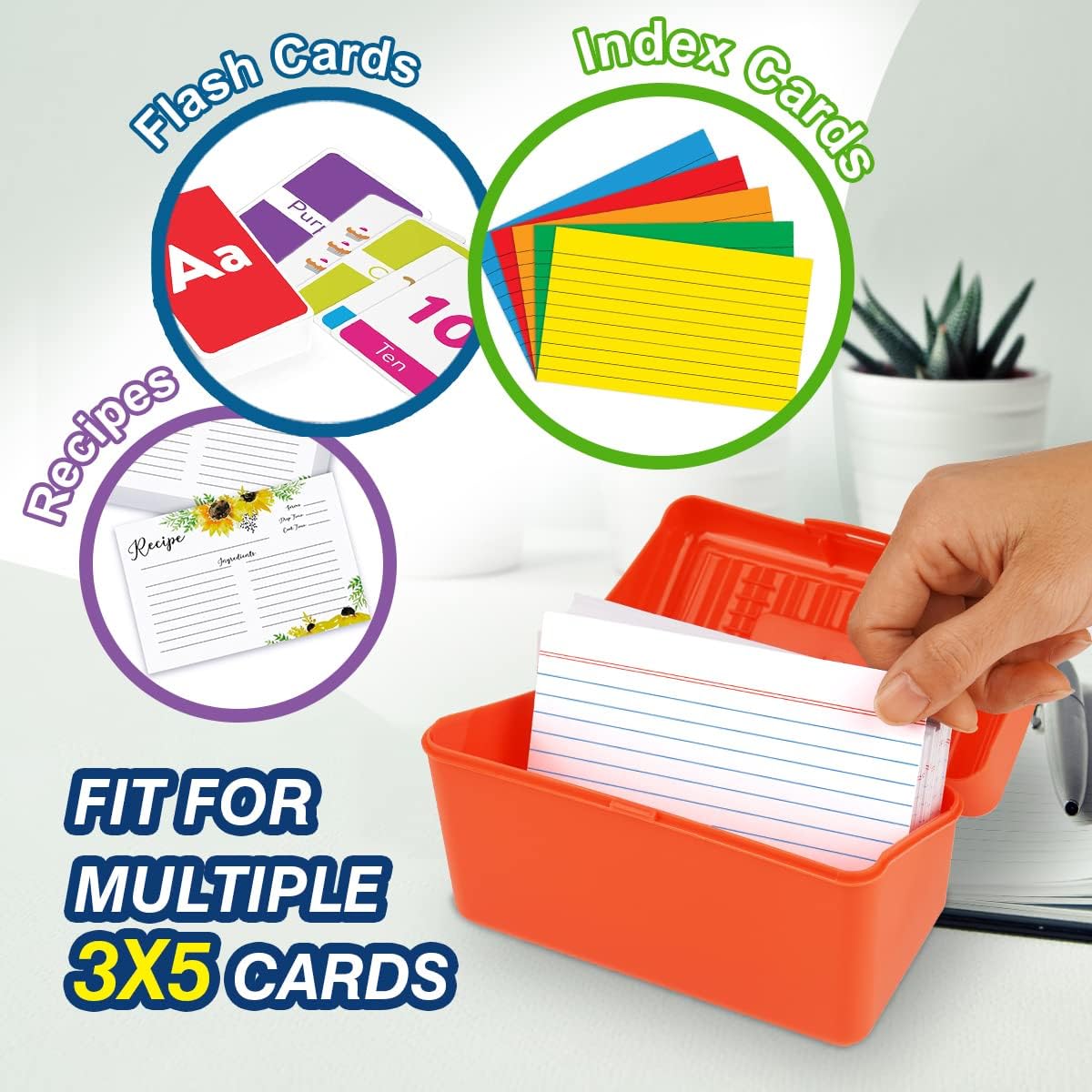 H4D Index Card Holder 3x5, Index Card Box Organizer Case, 3x5 Flash Note Card Holder, 3 Packs (Pastel Colors)