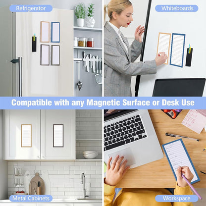 4 Pack Magnetic Notepads for Refrigerator with Magnetic Pen Holder, Fridge Grocery List Pads, 30 Sheets Per Pad, Full Magnetic Back Shopping List Memo Notepads for To-Do List Reminders, 7.9 x 3.5 inch