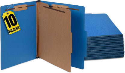 1InTheOffice Pressboard Classification Folders, 1 Divider, Letter Size, 4 Fasteners, Blue, 10 Pack