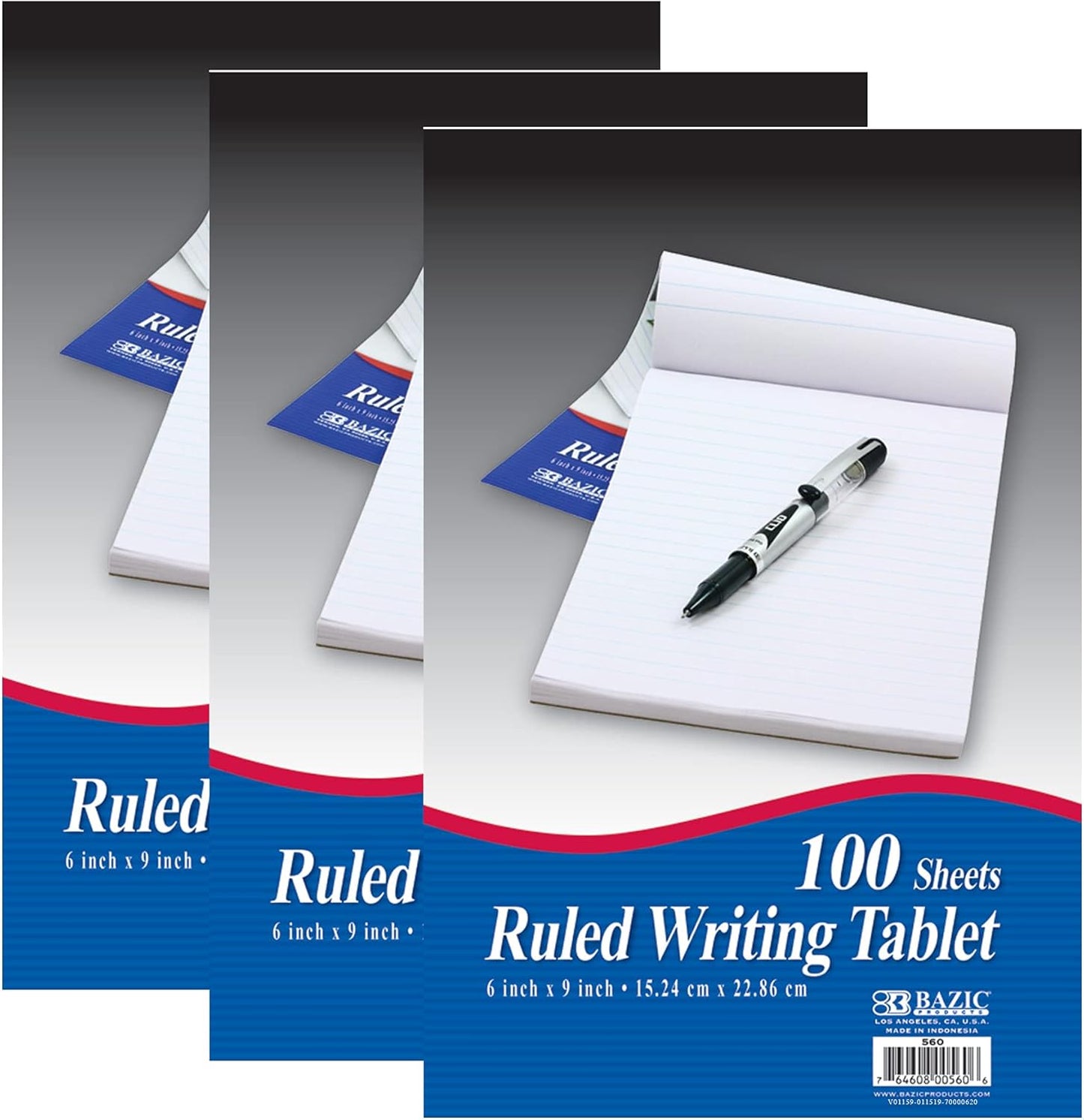 BAZIC Products Writing Pad 100 Sheets 6" x 9" – Writing Pad With Durable Lined Note Pads, Smooth Writing Paper, and Easy-tear Paper Pads; Compact Note Pads and Writing Pads for Office, School, or Home, 1-pack