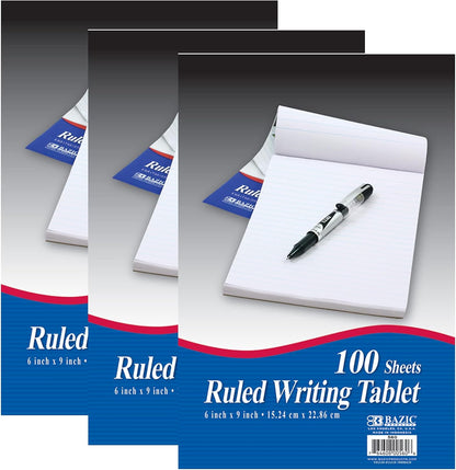 BAZIC Products Writing Pad 100 Sheets 6" x 9" – Writing Pad With Durable Lined Note Pads, Smooth Writing Paper, and Easy-tear Paper Pads; Compact Note Pads and Writing Pads for Office, School, or Home, 1-pack