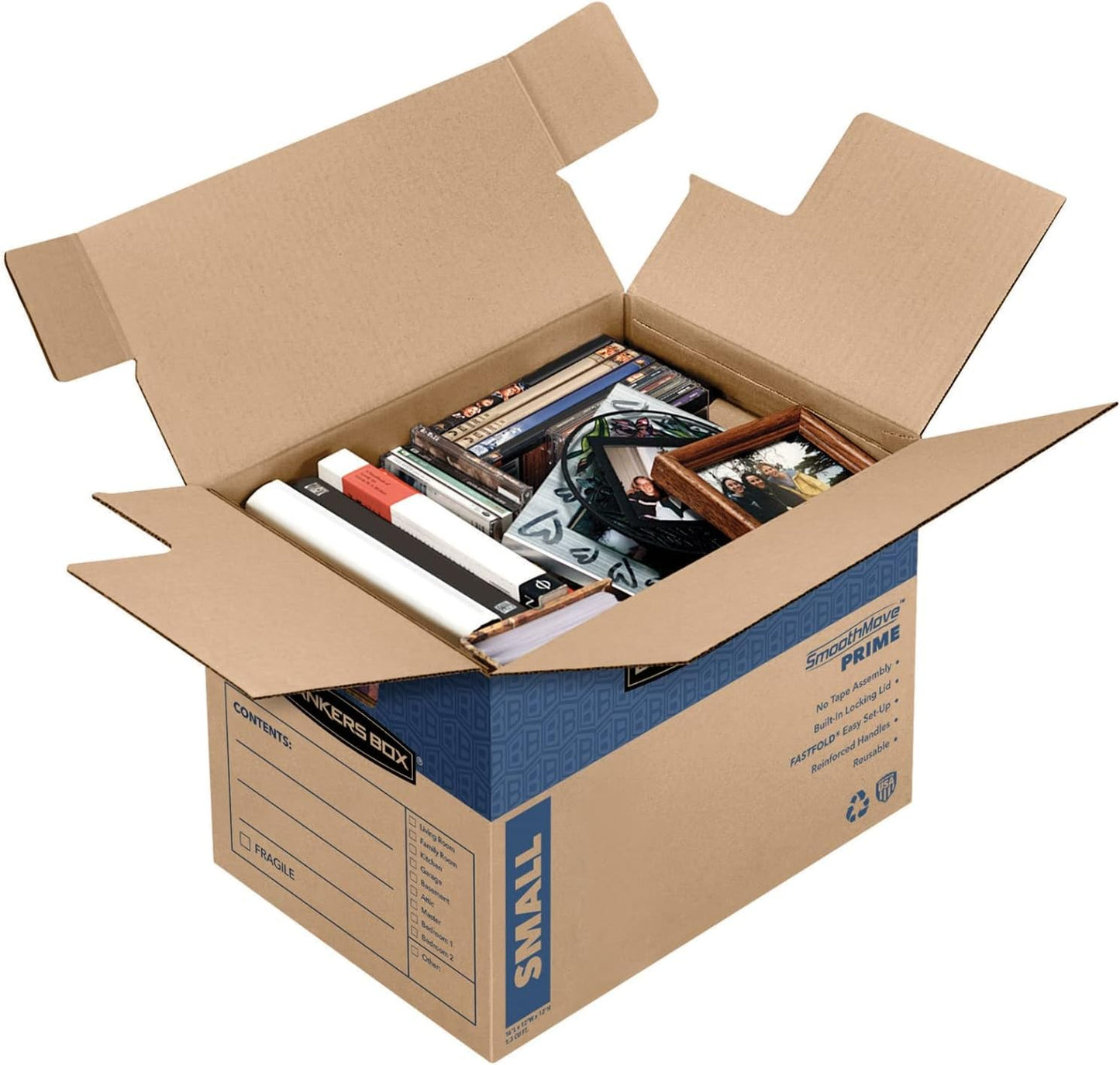 Bankers Box Large Prime Moving Box 6 Pack, Reinforced Handles, Tape-Free Assembly, Attached Lid, 18-in x 18-in x 24-in (0062904)
