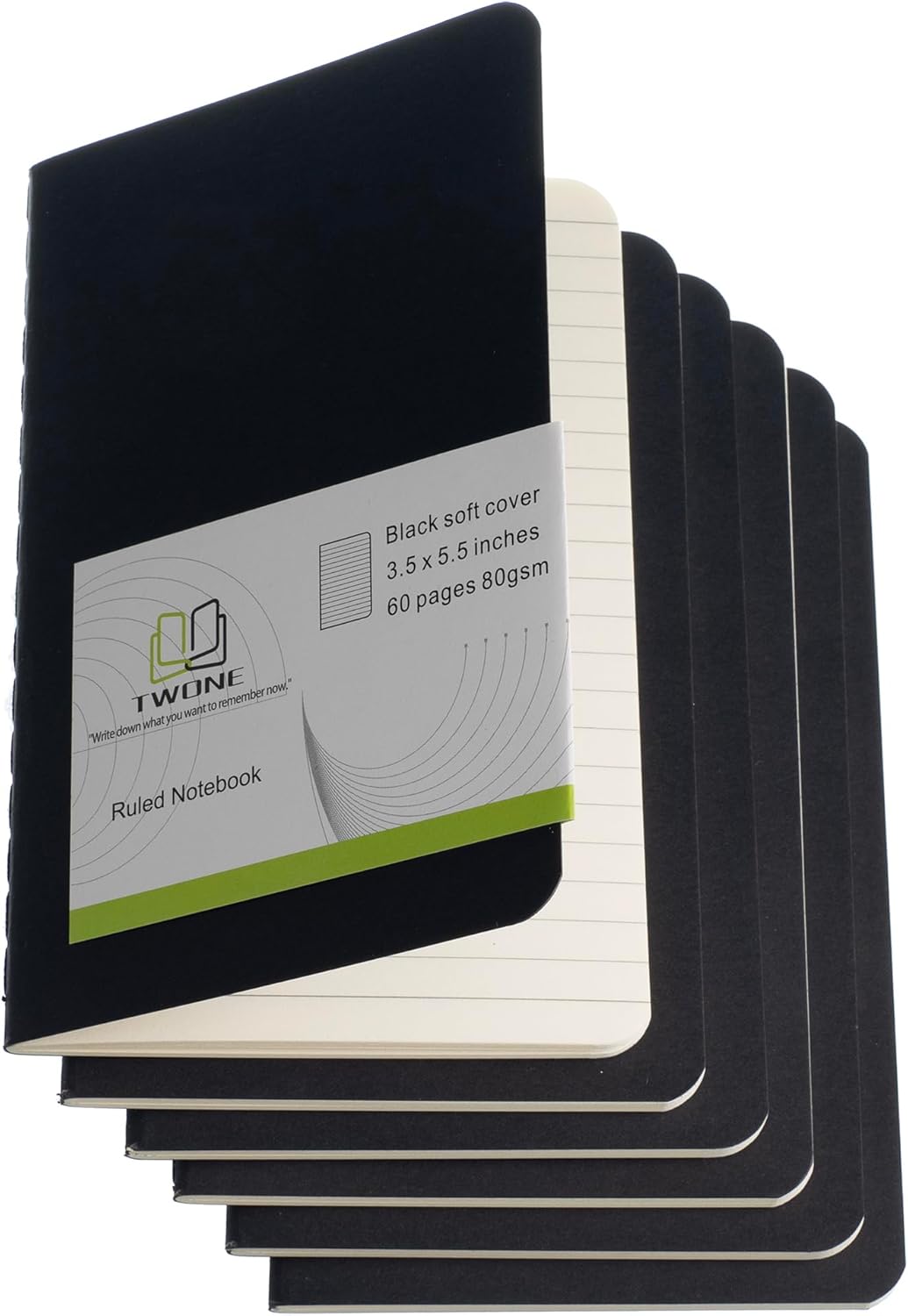 TWONE - 6 Pack Mini Pocket Notebooks, 3.5 by 5.5 Inches (90 x 140 mm), Black Cardstock Journal Set with 60 Lined Pages (30 Sheets) - Perfect for Travel, Office, School & Daily Notes