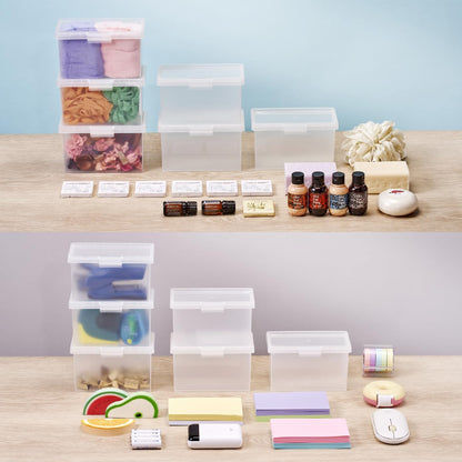Bostitch Konnect Storage Containers with Lids, Office Organizer, Clear Plastic Box, Stackable for Index Cards, Labels, 1 Qt