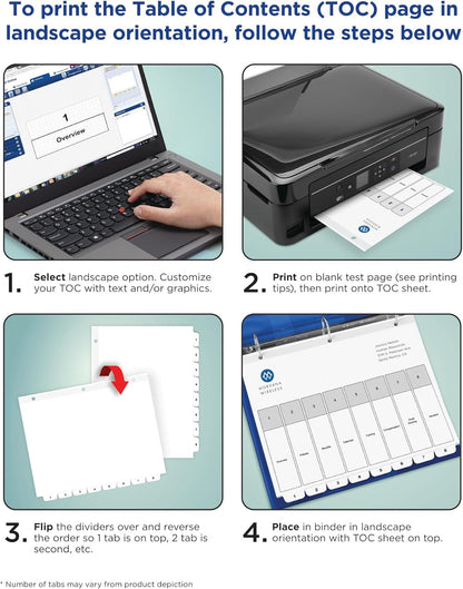 Avery Dividers for 3 Ring Binders, 12 Tabs per Set, Customizable Table of Contents, Classic White Tabs, Great for Organizing Reports, Projects, and More (11140)