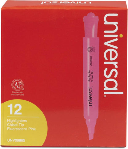 Universal 08865 Desk Highlighter, Chisel Tip, Fluorescent Pink, Dozen
