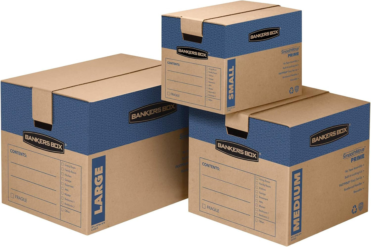 Bankers Box Large Prime Moving Box 6 Pack, Reinforced Handles, Tape-Free Assembly, Attached Lid, 18-in x 18-in x 24-in (0062904)