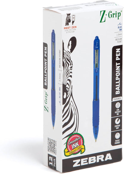 Zebra Pen Z-Grip Retractable Ballpoint Pen, Smooth-Flowing Black Ink, 1.0mm Medium Point, School & Office Supplies, Ideal for Note-Taking, Journal and Planner Use, 18-Pack (22218)