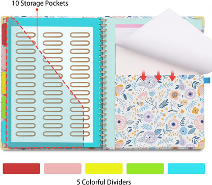 Clipboard Folio with Storage Clipboards Padfolio Notebook for Letter Size (11" x 8.5"), Pink Clipboards with 10 Pockets and 5 Folders Nursing Teacher School Essentials (Stay Positive)