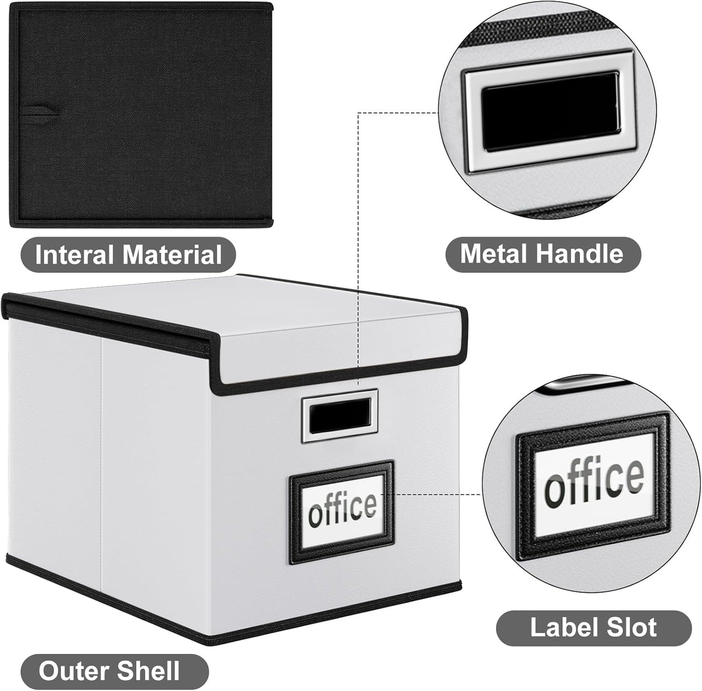 Huolewa Upgraded Portable File Organizer Box with Lid, Collapsible Linen Hanging Filing Storage Boxes with Plastic Slides, Decorative Home/Office Filing System Box for File and Folders Storage (Gray)