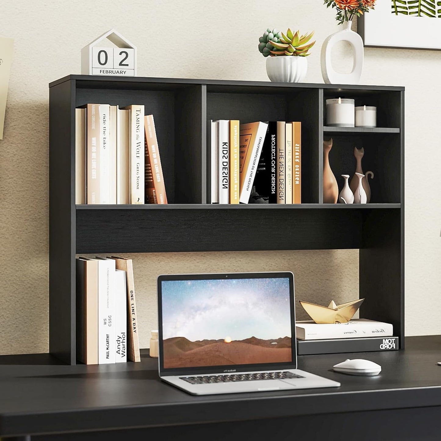 Tangkula Desktop Bookshelf, Countertop Storage Hutch with 5 Shelves for Computer Desk, Desk 3-Tier Display Rack, Multipurpose Wood Desktop Hutch Storage Organizer for Dorm Office Home