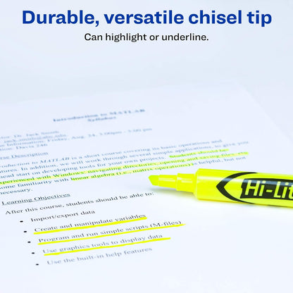 Avery Hi-Liter Desk-Style Highlighters, Smear Safe Ink, Chisel Tip, 2 Yellow Highlighters (24081)