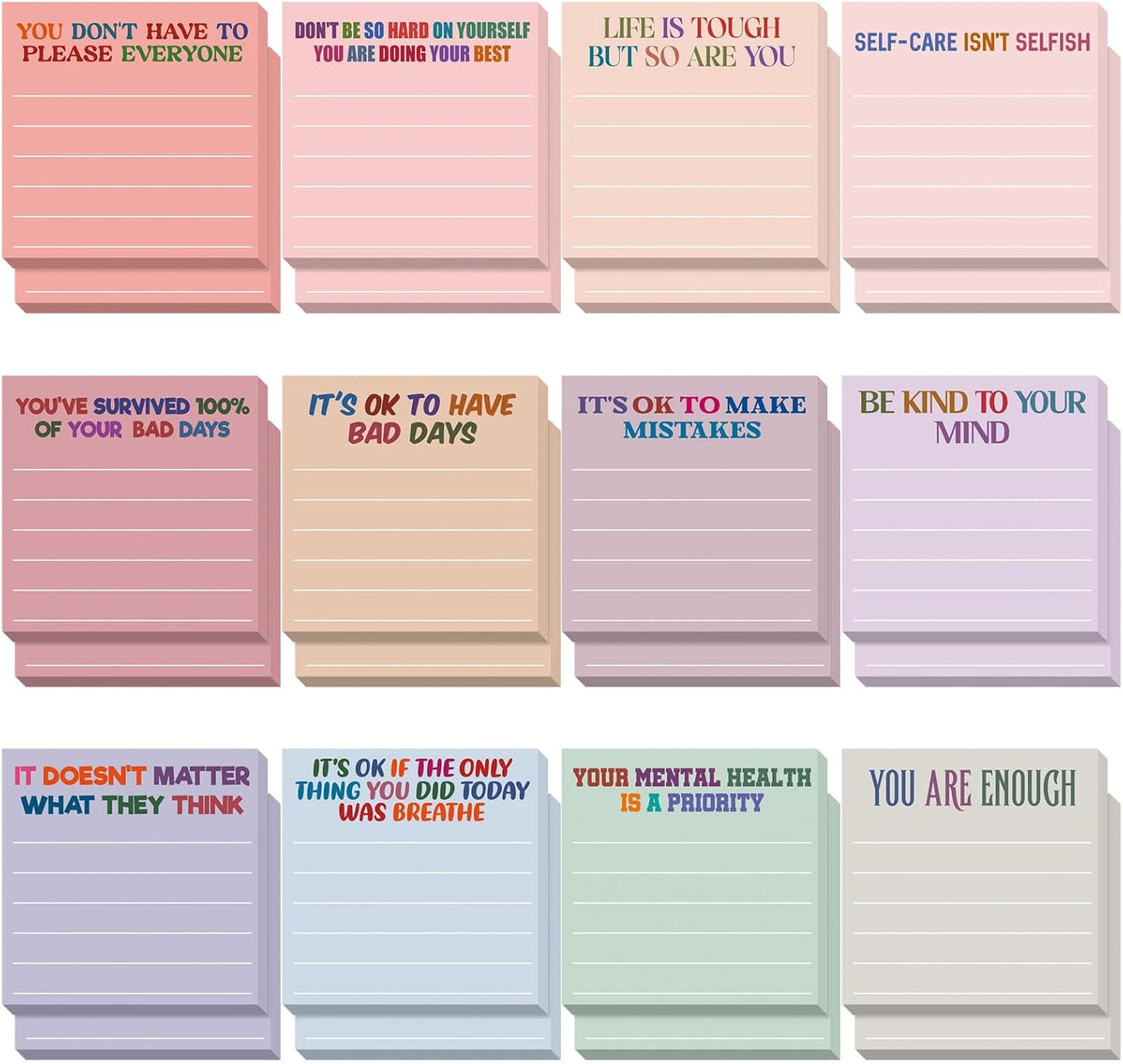Yinder 48 Pcs Inspirational Sticky Notes Cute Motivational Sticky Notes Pad End of Year Employee Appreciation Gifts Bulk for Teacher Nurse Coworkers Office Supplies 3 x 3'' (Thank You,Dark Color)