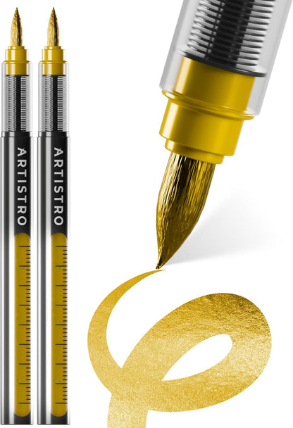 ARTISTRO 2 Gold Acrylic Paint Markers - 0.7mm Extra Fine-Tip Metallic Paint Pens - Perfect for Crafting, Art Projects, & More