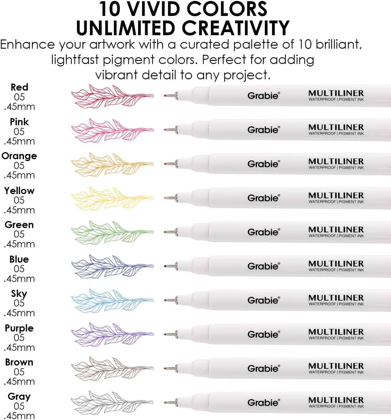 Grabie Micro Finerliner Pens, 6 Archival Black Ink Waterproof Drawing Pens, Assorted Point Sizes for Sketching, Illustration, Journaling, Art Supplies