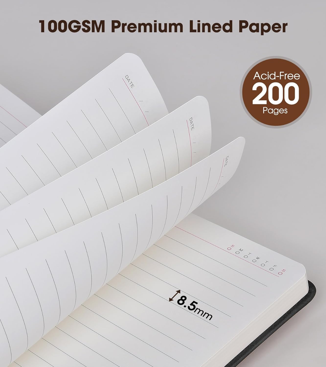 Lined Journal Notebook with Pen, A5 Personalized Hardcover Leather Journal for Men Women, 200 Pages 100 GSM Thick Paper College Ruled Notebooks for Work Travel School Writing Diary 5.9" X 8.4" Black